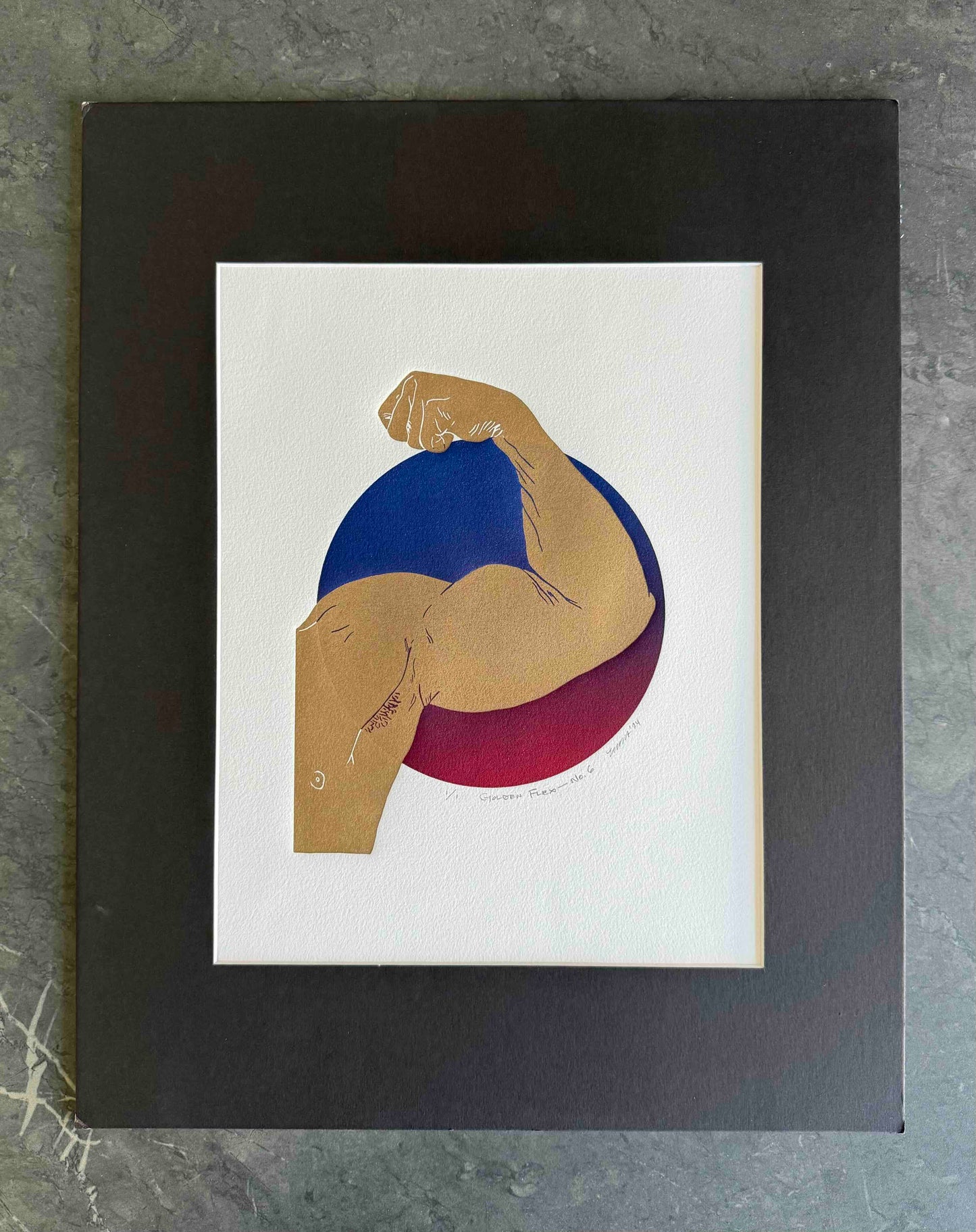 “Golden Flex - No. 6” Handprinted, One-of-a-Kind. Linocut & Monotype Original Fine Art. Gold Ink