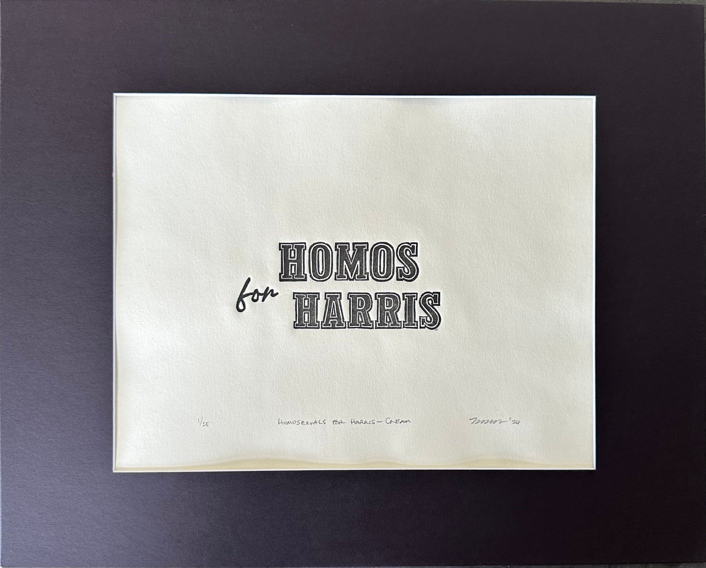 "Homosexuals for Harris - Cream" Linocut Limited Edition