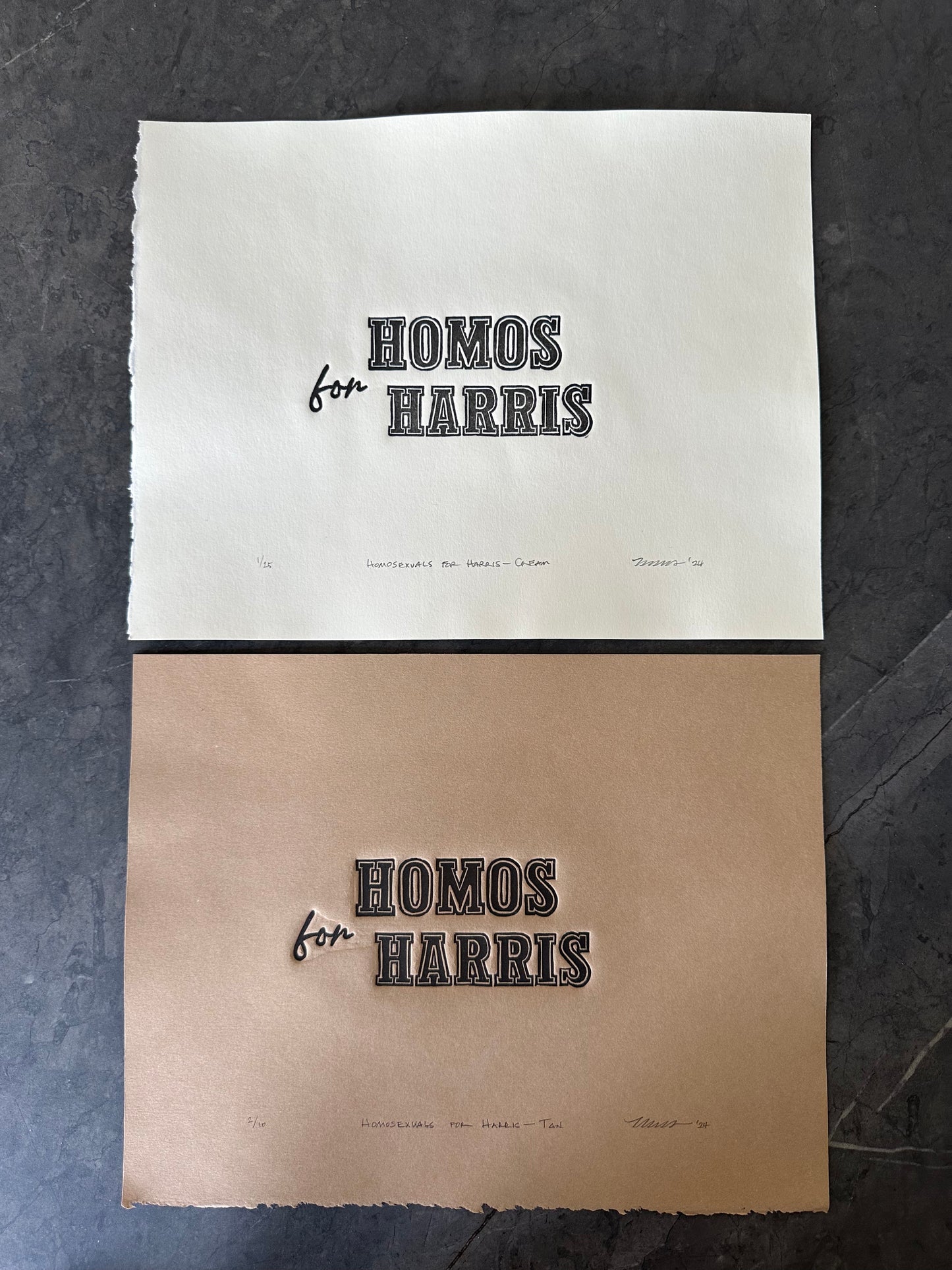 "Homosexuals for Harris - Cream" Linocut Limited Edition