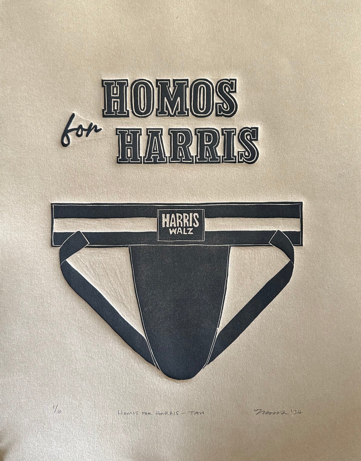 "Homos for Harris - Tan" Linocut Print Limited Edition