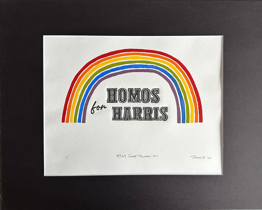 "Say Gay - Rainbow No. 1" - Linocut & Hand-painted Rainbow