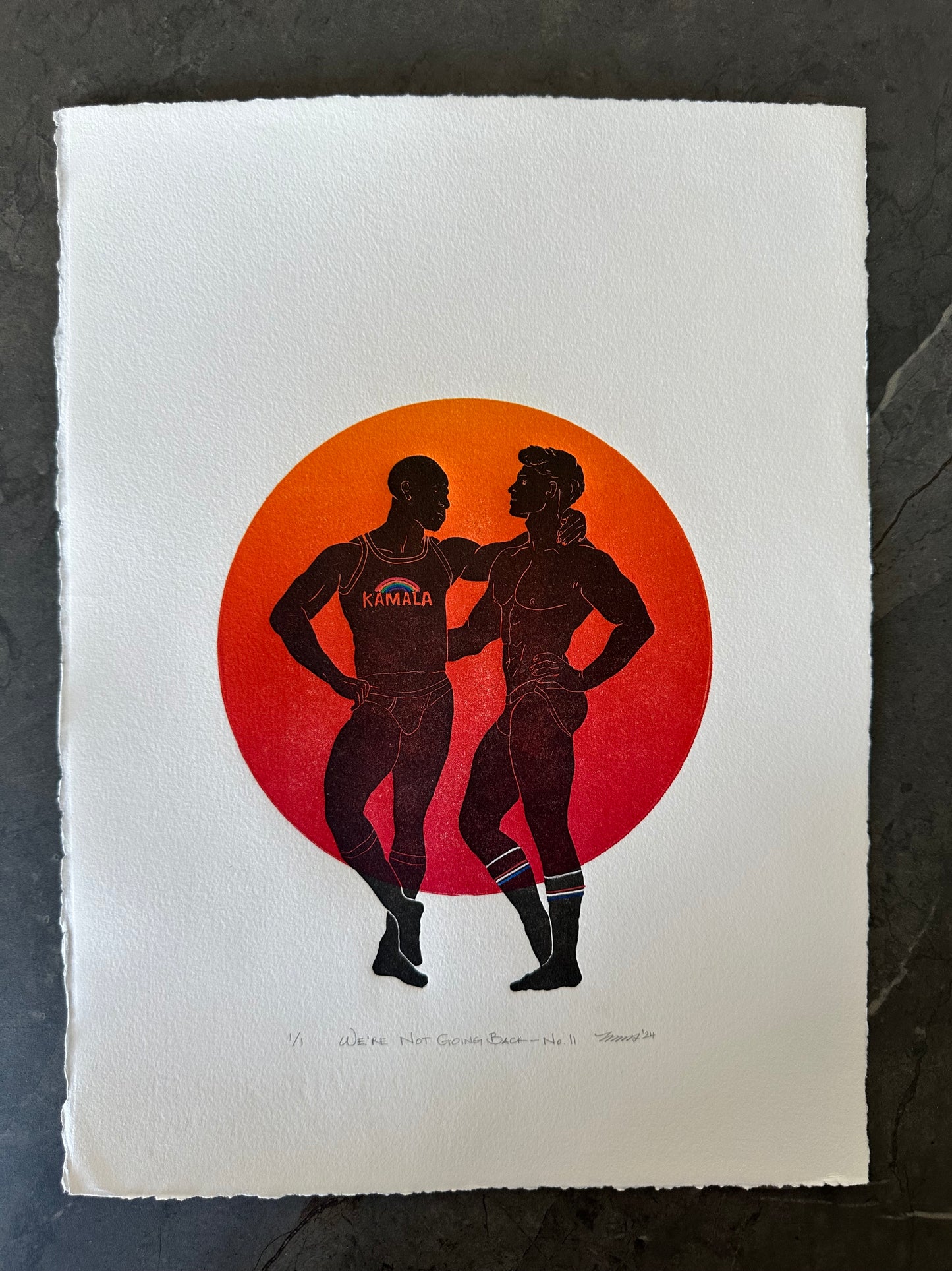 “We’re Not Going Back - No. 11” Linocut & Monotype; Hand-painted Rainbow