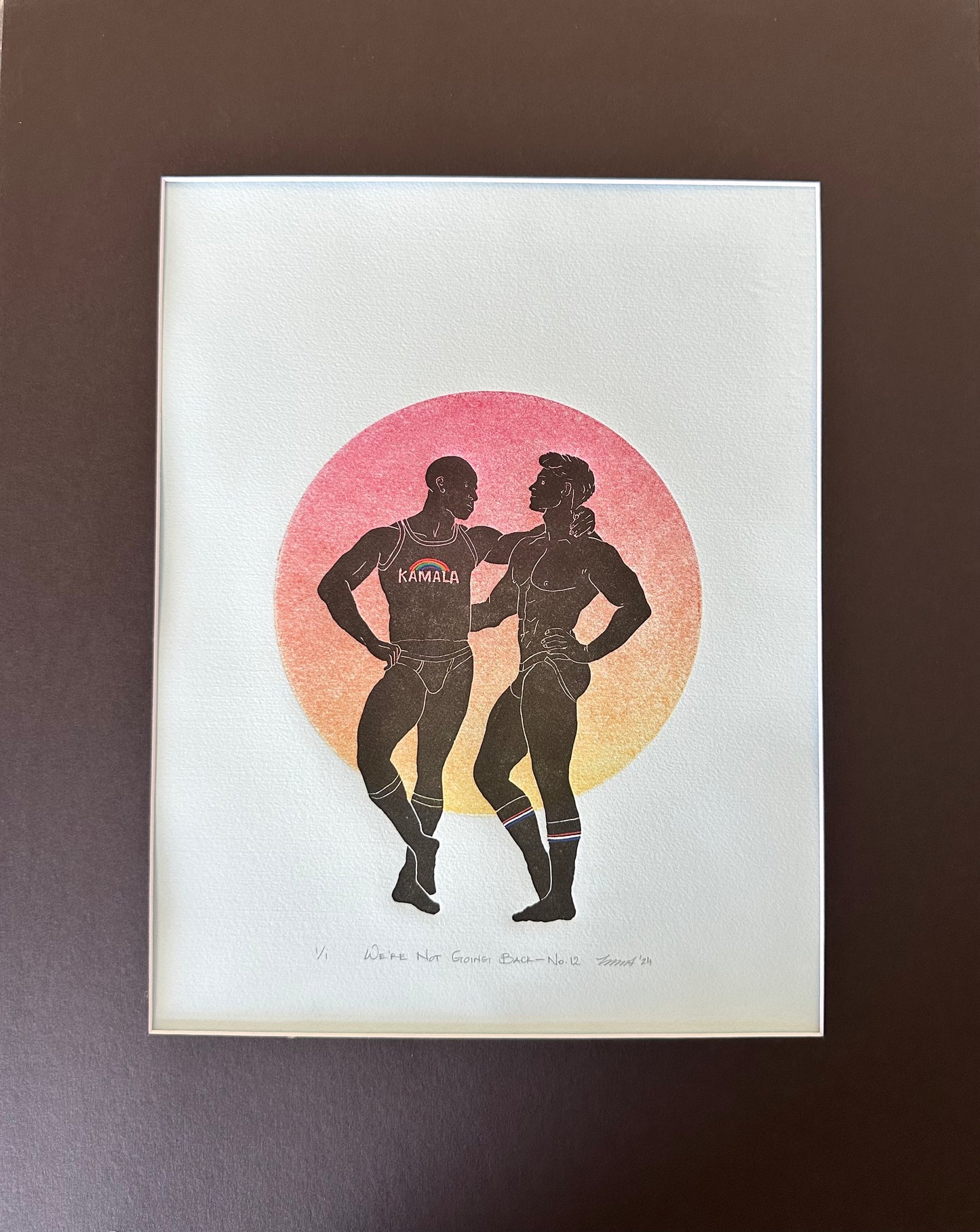 “We’re Not Going Back - No. 12” Linocut & Monotype; Hand-painted Rainbow