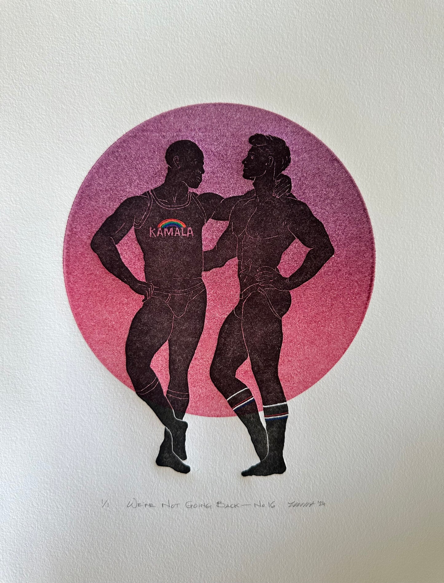 “We’re Not Going Back - No. 16” Linocut & Monotype; Hand-painted Rainbow